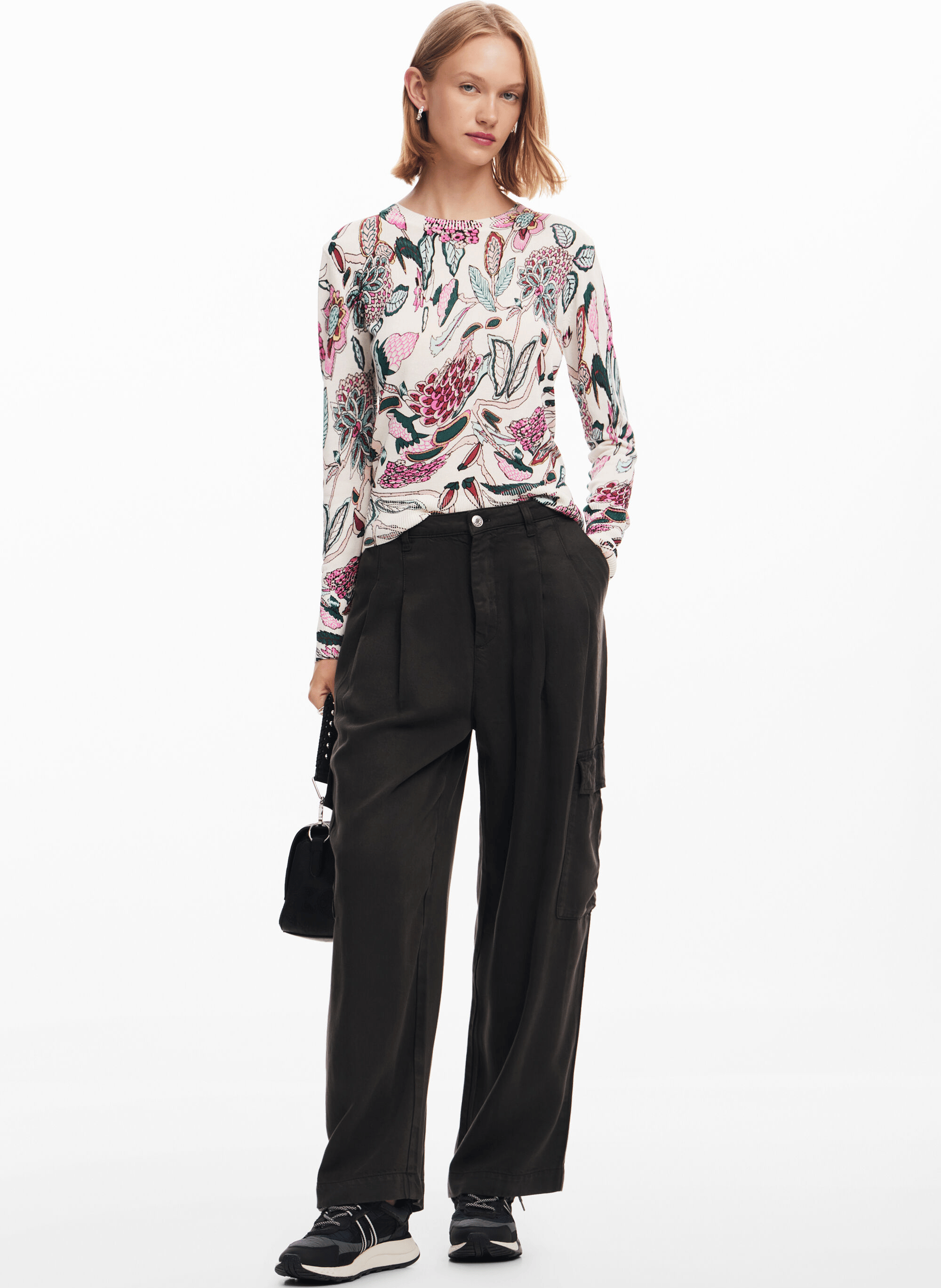 Pull col rond droit imprimé | Blanc