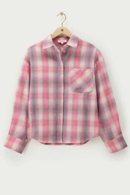 Roze geruite flanellen blouse