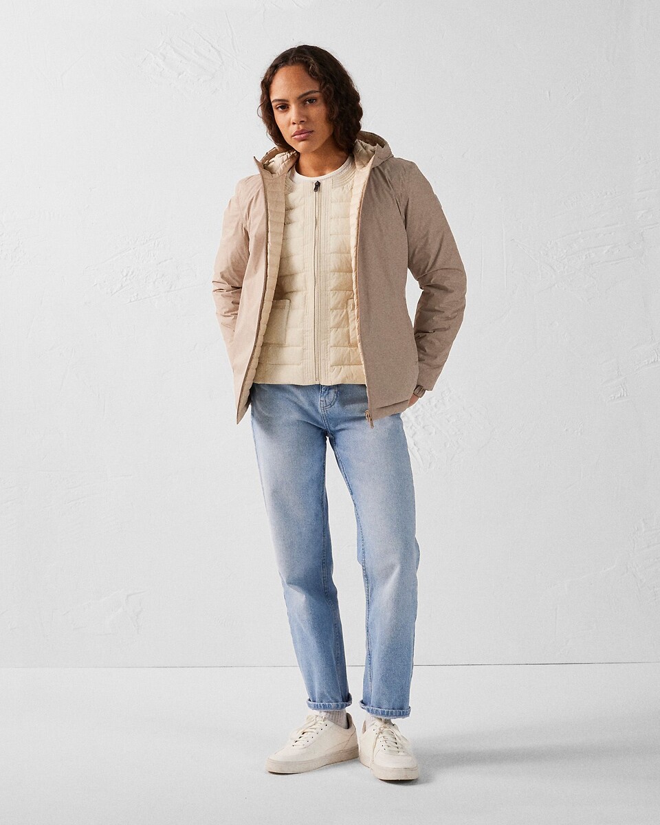 JOTT<br>Jaqueta leve de plumas em dois materiais, com gola redonda, ALMERIA