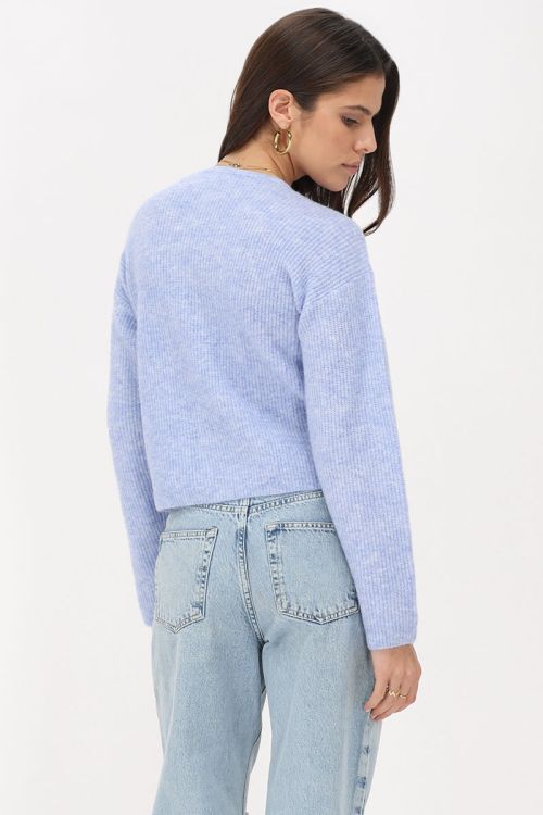 Blauw knitted vestje met kleine knoopjes