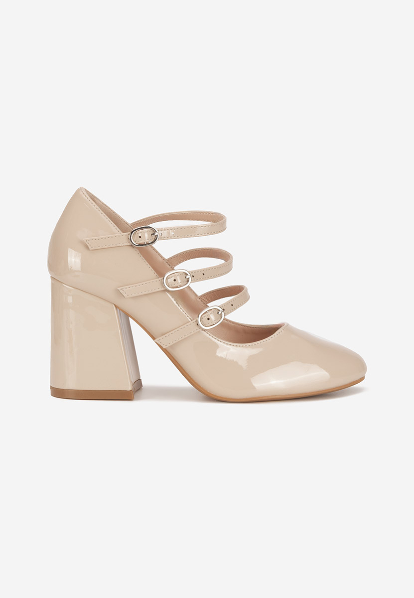 Chaussures vernies à talon épais beige Genina