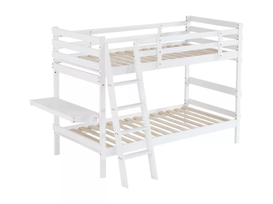 Lit superposé 90x200cm en bois - avec une table pilante - Blanc