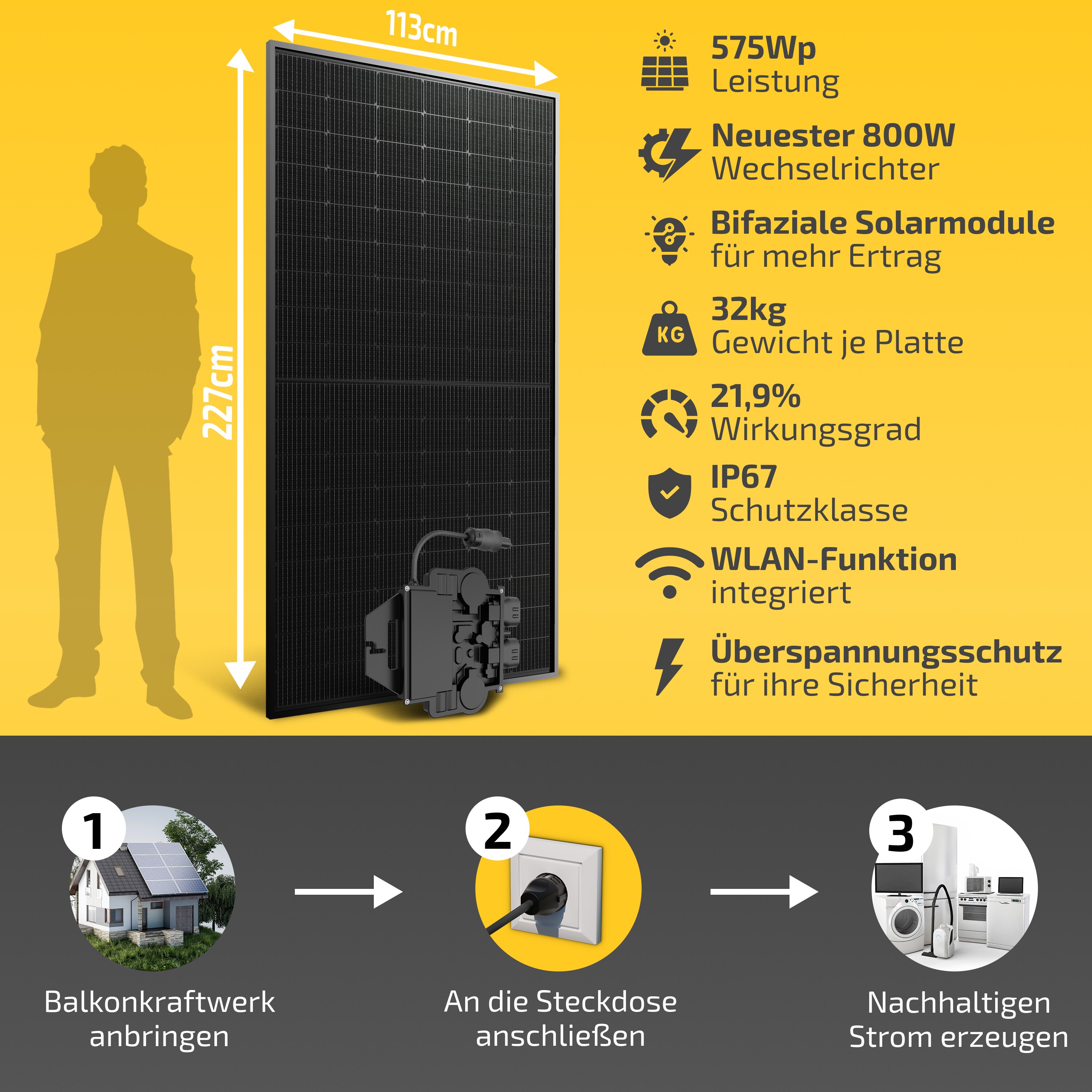 Balkonkraftwerk 1170W / 800W Solaranlage Steckerfertig WIFI Komplettset Photovoltaik Anlage 800W/600W