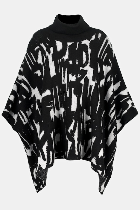 Strickcape, Rollkragen, grafischer Jacquard, Poncho