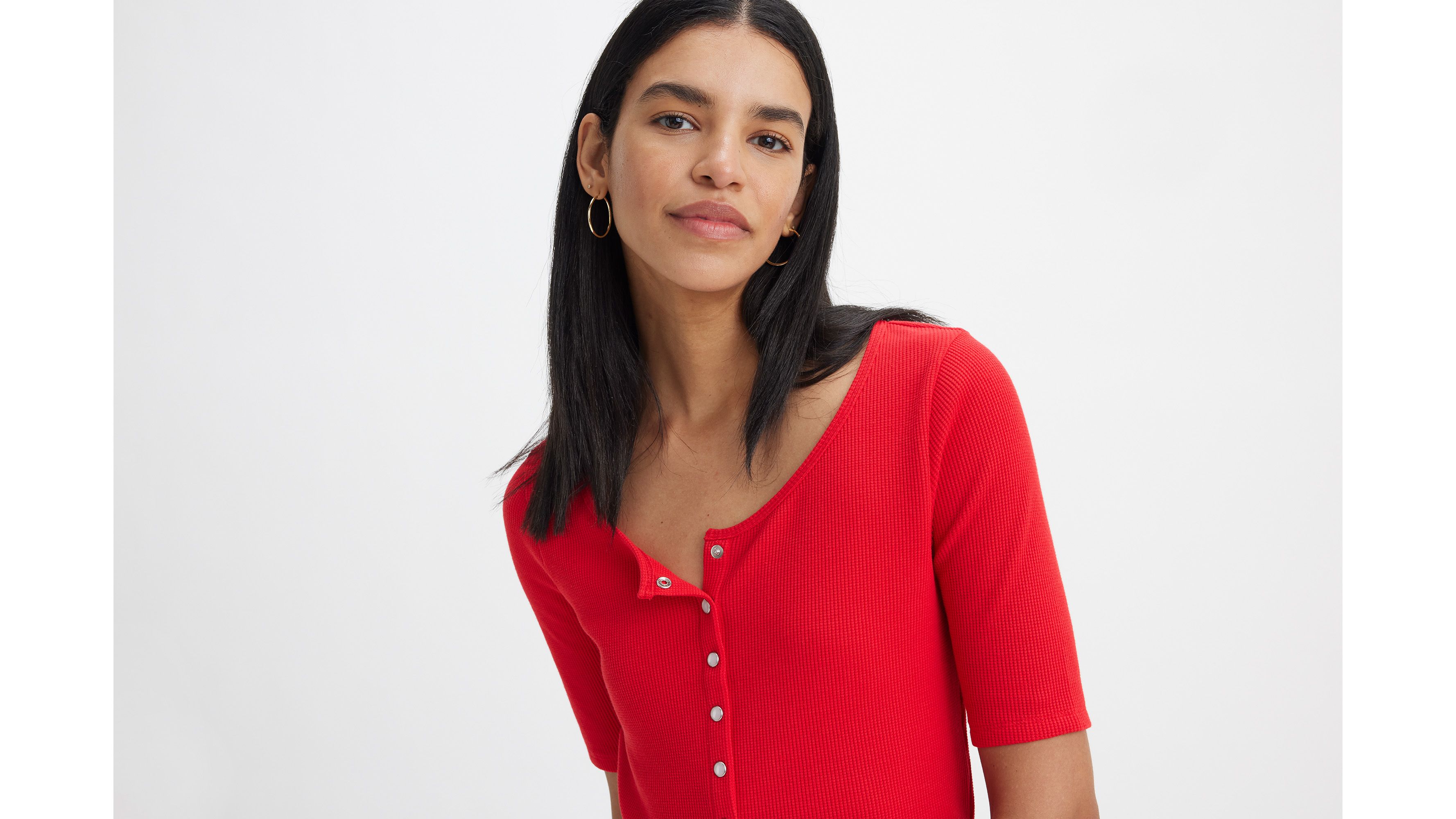 Dry Goods haut boutonné maille gaufrée - Script Red - Rouge
