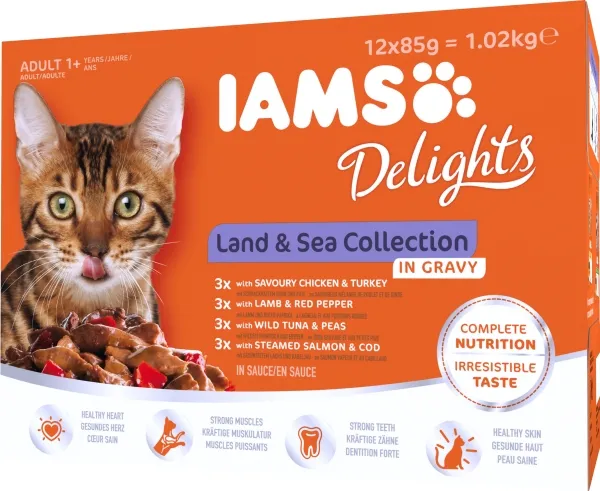 Iams Cat Adult Land & Sea collection in Gravy 12x85g