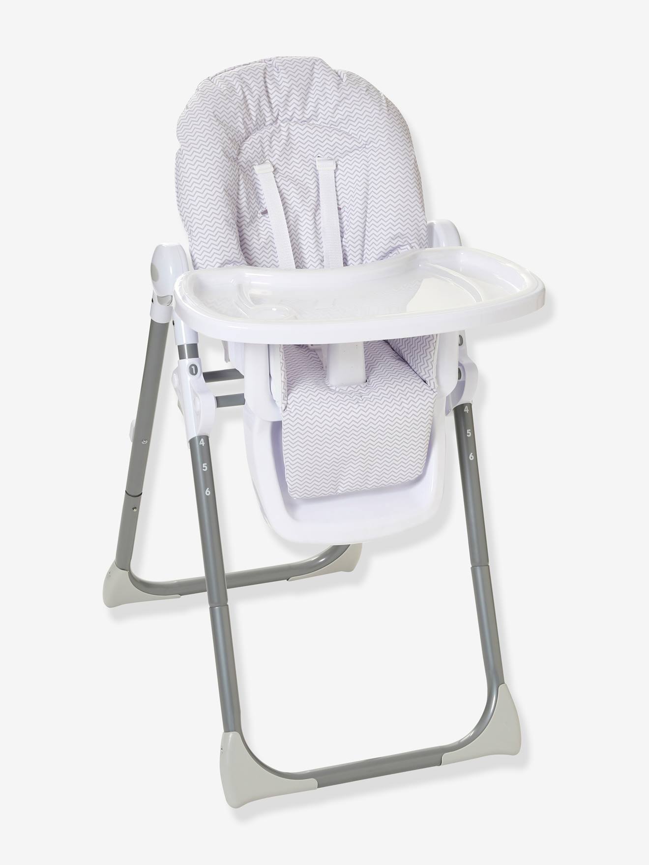 Cadeira alta EvoluSeat, cinza médio com estampa.