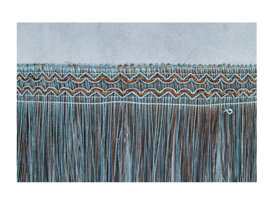 Pouf à franges en velours bleu clair avec pieds en métal doré BINGE