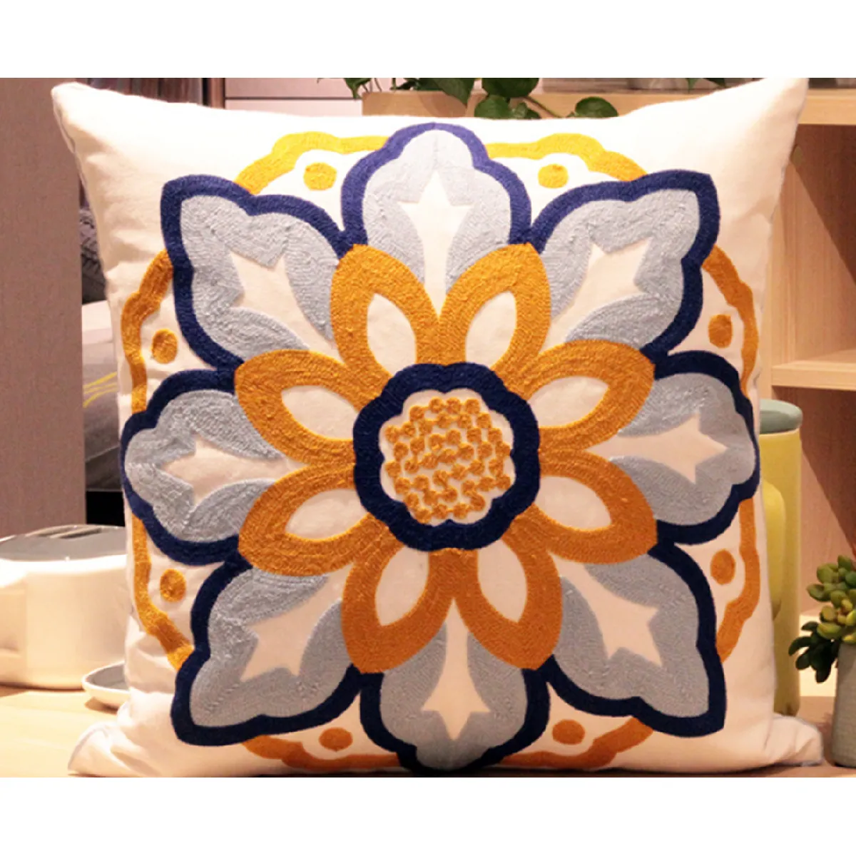 Taie d'Oreiller en Coton avec Broderie Fleur
