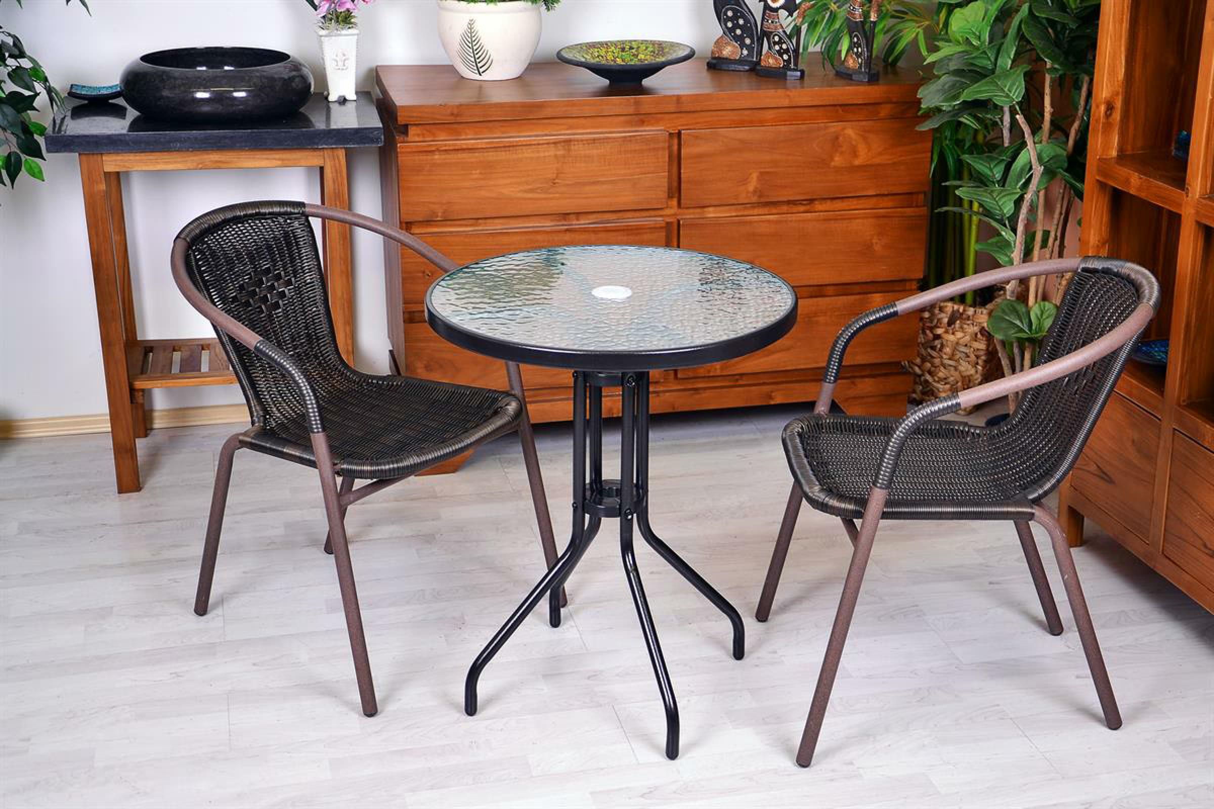VCM Bistrostuhl dunkel-braun Stapelstuhl Balkonstuhl Gartenstuhl Poly-Rattan Stahl