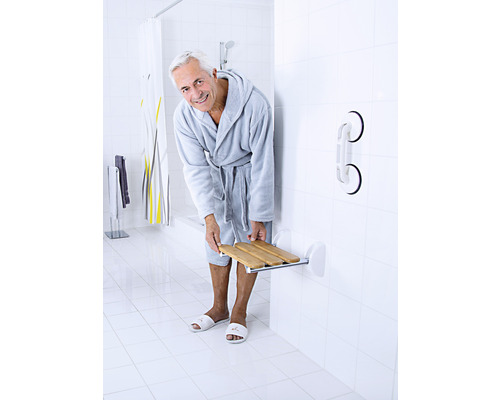 RIDDER Pro opvouwbare douchestoel met bamboe zitting