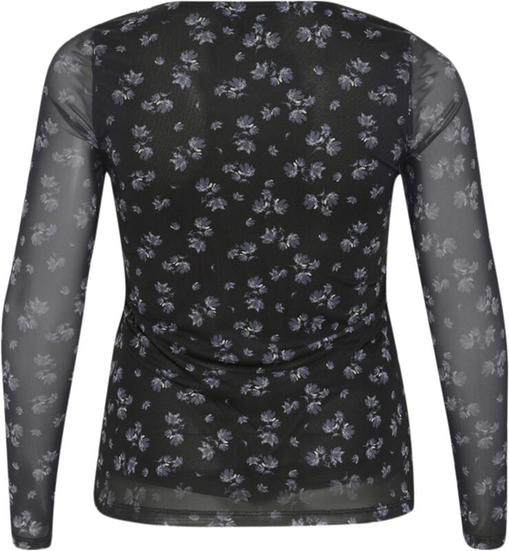Kaffe Curve KCautumna Mesh Blouse Black/white flower print
