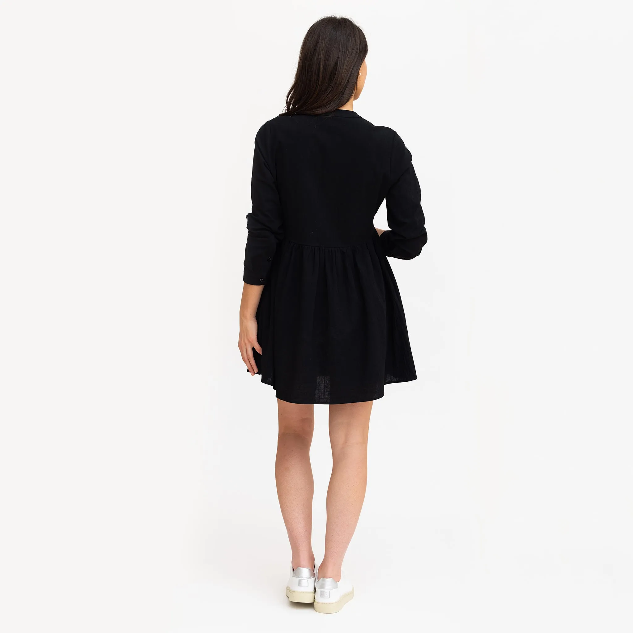 Bella Maternité Robe Boutons Mélange Lin Noire