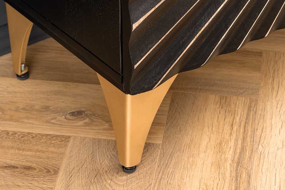 Massives Sideboard SOLARIS 180cm schwarz gold Mangoholz 3D-Design