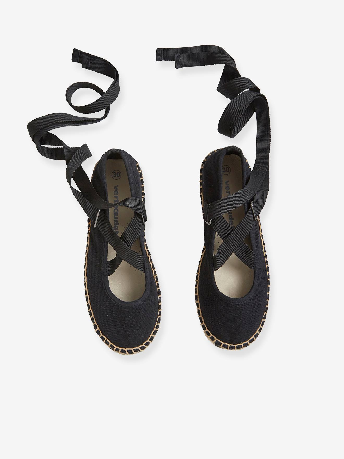Sapatilhas de ballet estilo alpargata, lisas, em tecido preto escuro, para meninas.