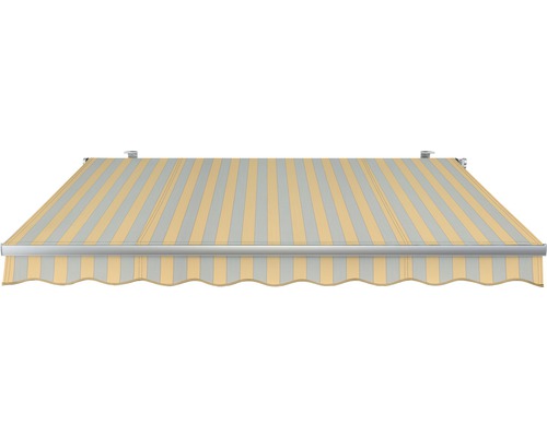 SOLUNA knikarmscherm Concept 3x2, doekdesign 6676, frame zilver E6EV1 geanodiseerd, aandrijving rechts inclusief slinger