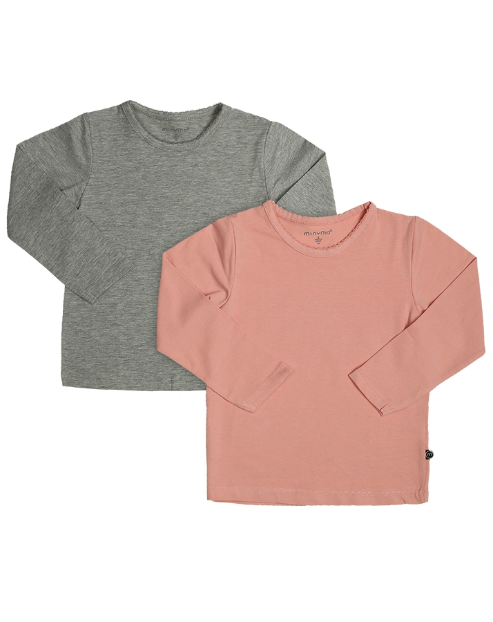 Langarmshirt BASIC 2er-Pack in rosa/grau melange