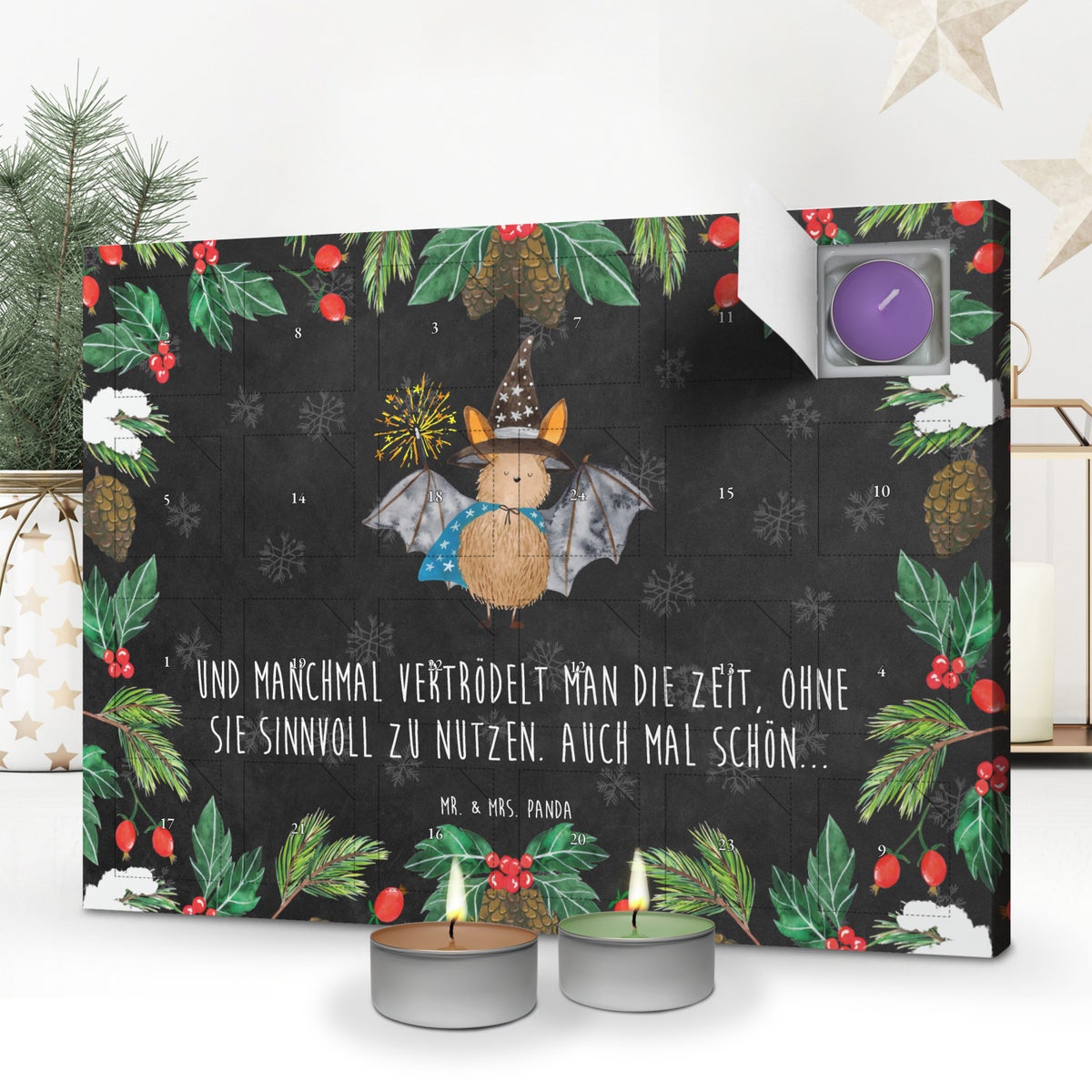 Mr. & Mrs. Panda Geurkaars Adventskalender Vleermuis Tovenaar - Zwart