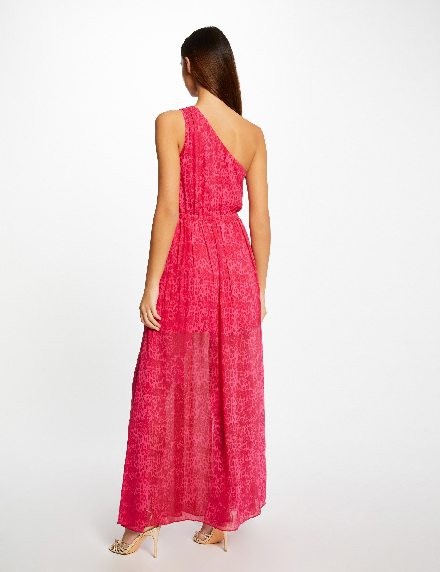 Robe longue évasée imprimé léopard rose femme - rose