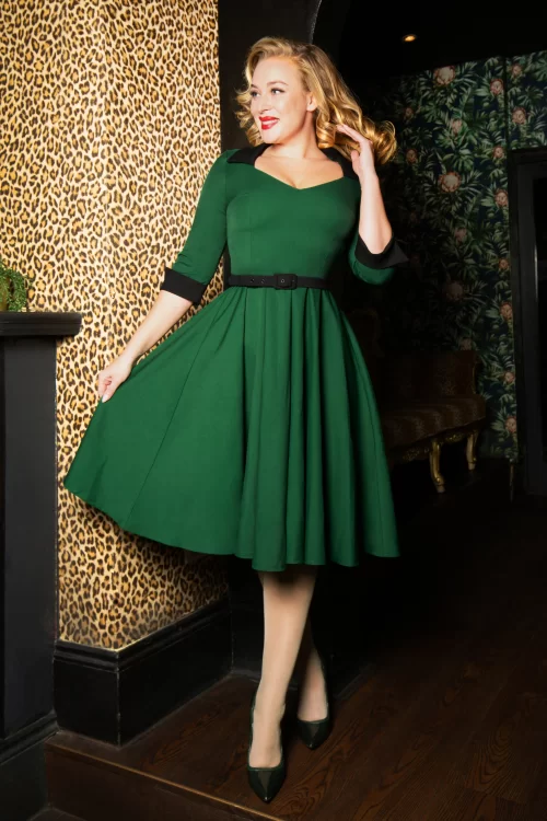 Glamour Bunny Vanessa swing jurk in bosgroen