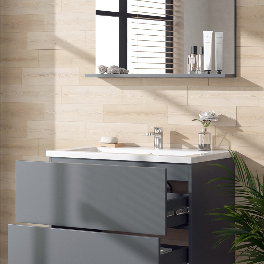 Vicco Badmöbel-Set Izan Grau modern Waschtischunterschrank Waschbecken Badspiegel