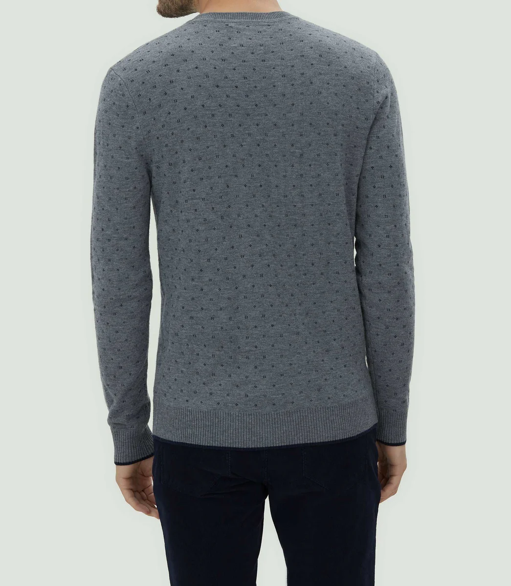 Pull col rond gris motif all over 