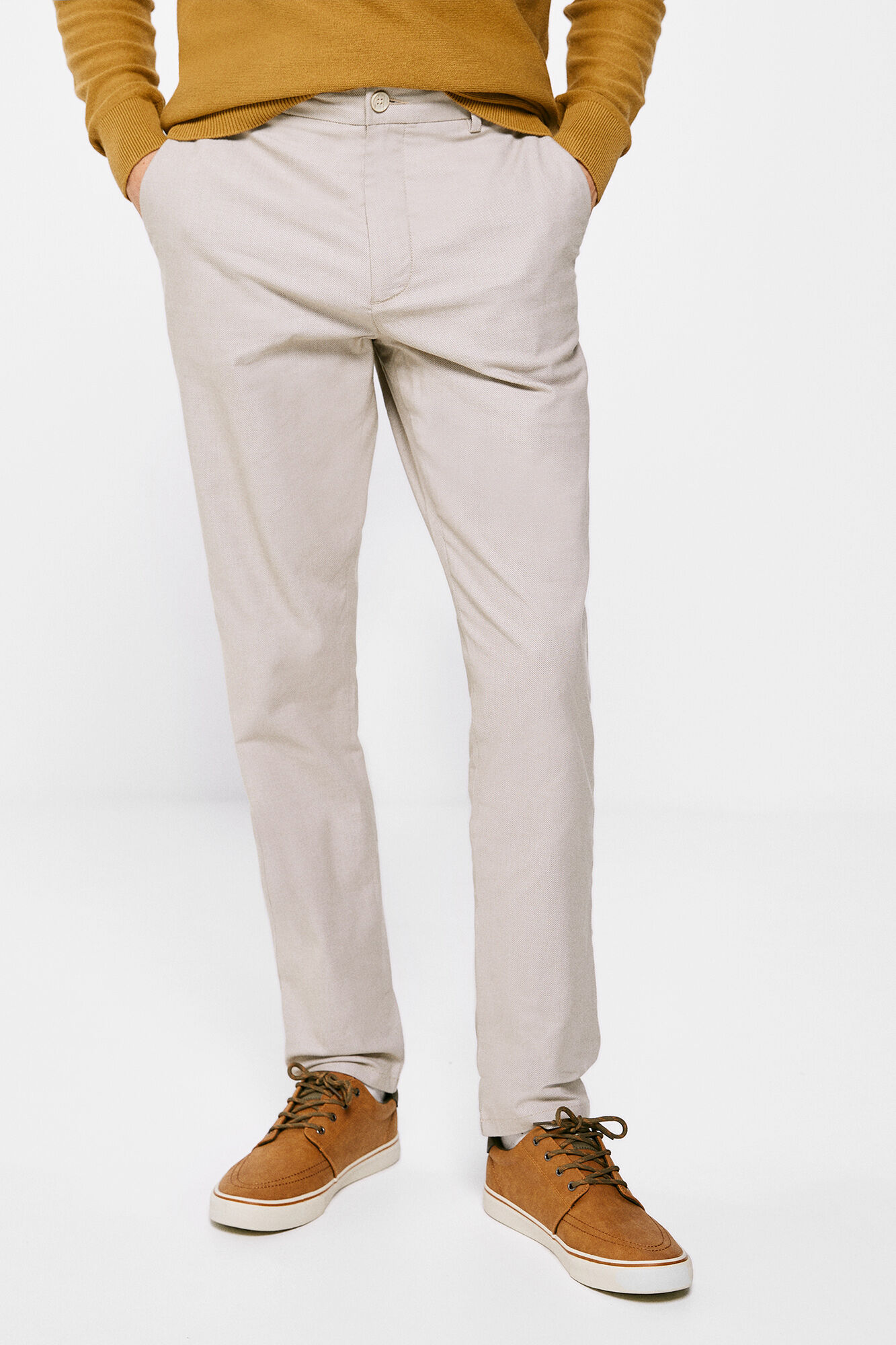 Calça chino bicolor estruturada - bege