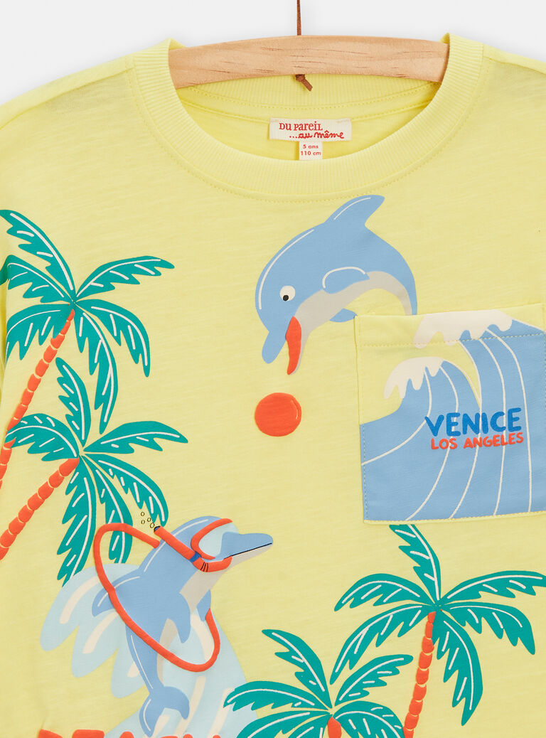T-shirt jaune animation dauphin pour garçon