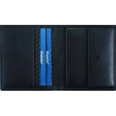 Mini portefeuille, cuir, format haut, noir