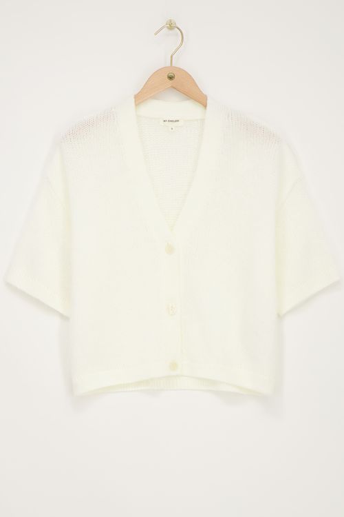 Wit gebreid vest met korte mouwen