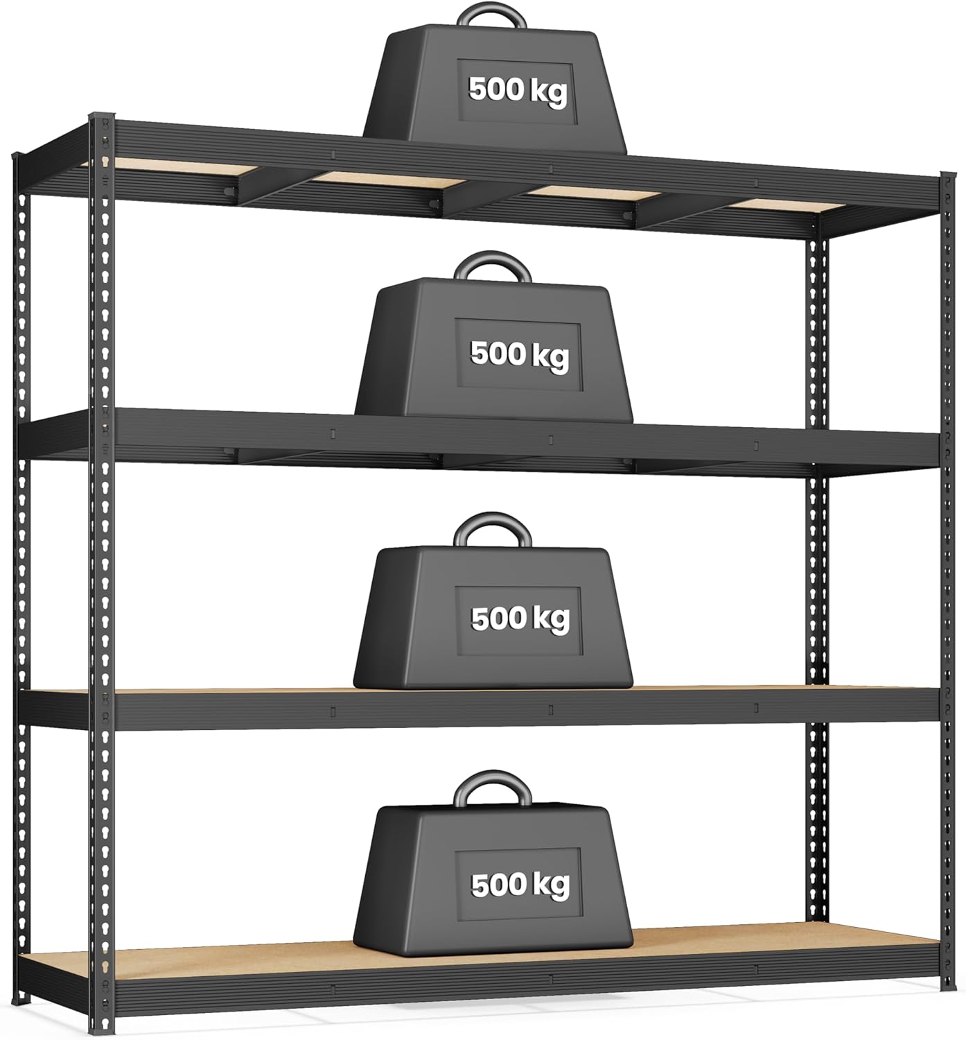 SONGMICS Schwerlastregal, Standregal, 4 Ablagen aus 8 mm dickem MDF, Lagerregal, Aufbewahrungsregal, bis 2000 kg belastbar, Keller, Garage, Lagerraum, tintenschwarz, 60 x 200 x 183 cm, GLR728BZ01