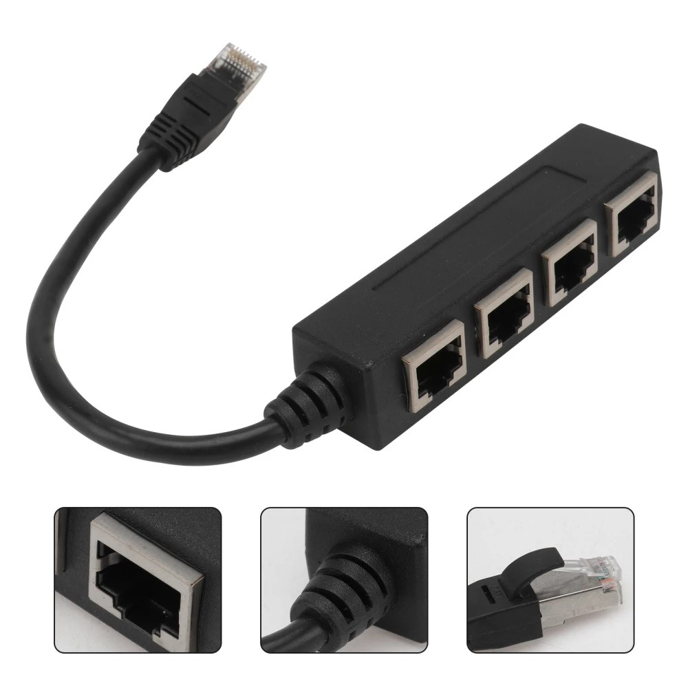 4-fach Ethernet LAN RJ45 Netzwerk Adapter Splitter Cat7 / Cat6 / Cat5 - Schwarz