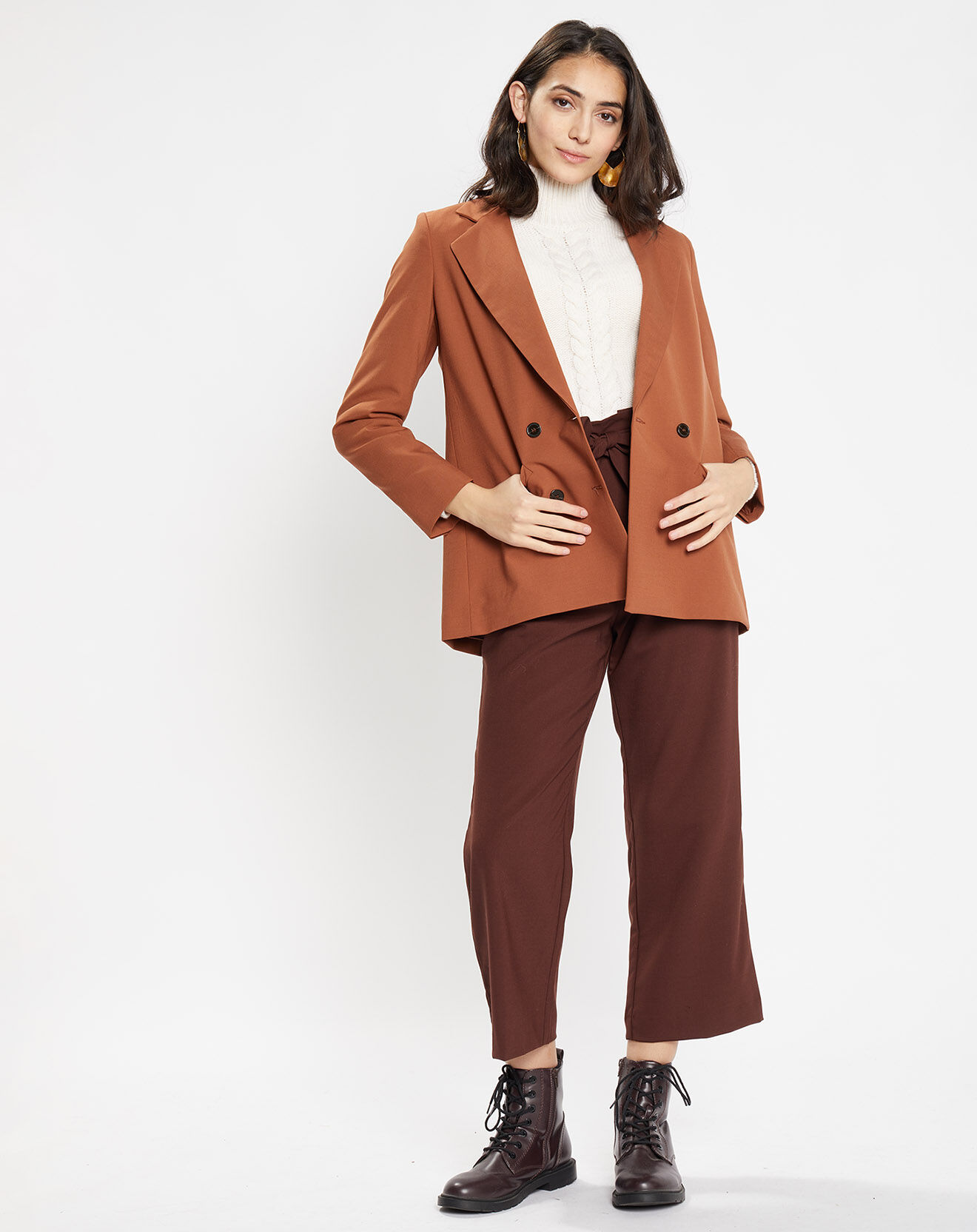 Galeries Lafayette Blazer croisé en Laine mélangée Celeste marron