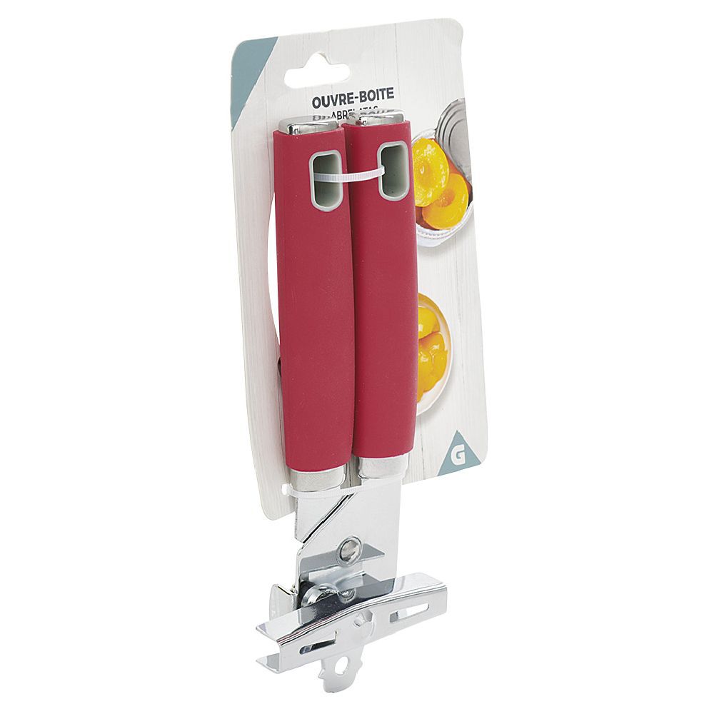 Ouvre boîte inox avec manche en polypropylène rouge