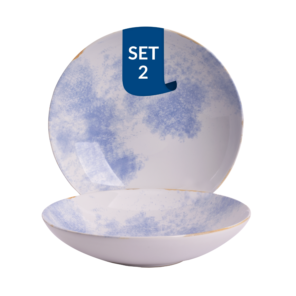 James Cooke - Clouded Charm - Bord diep - 2 stuks - 22 cm - Wit|Blauw