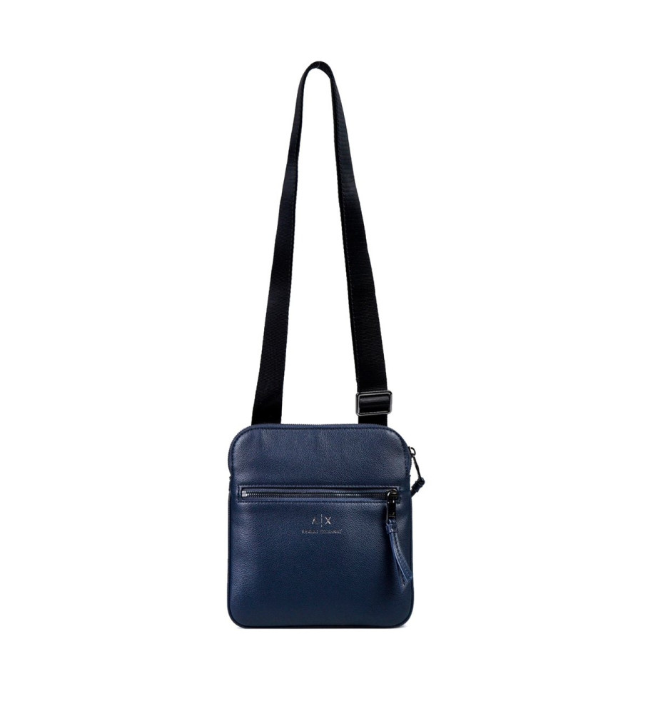 Bolsa de ombro plana semirrígida Armani Exchange com bolso externo, azul