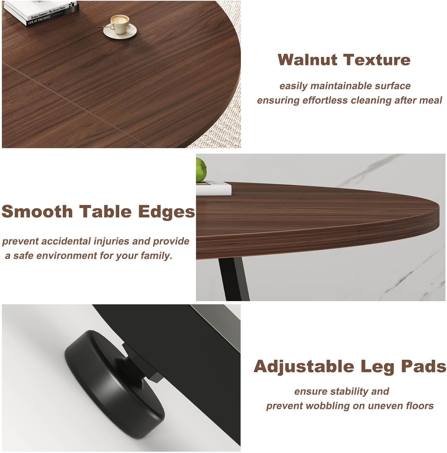 LVB Runder Esstisch, Moderne Küchentische aus Holz, Metall, industrieller Kleiner Esszimmertisch für 4 bis 6 Personen, Kreis, Kaffee-Esszimmertische für Zuhause, Küche, Wohnzimmer, Walnuss, 130 cm YB7735615