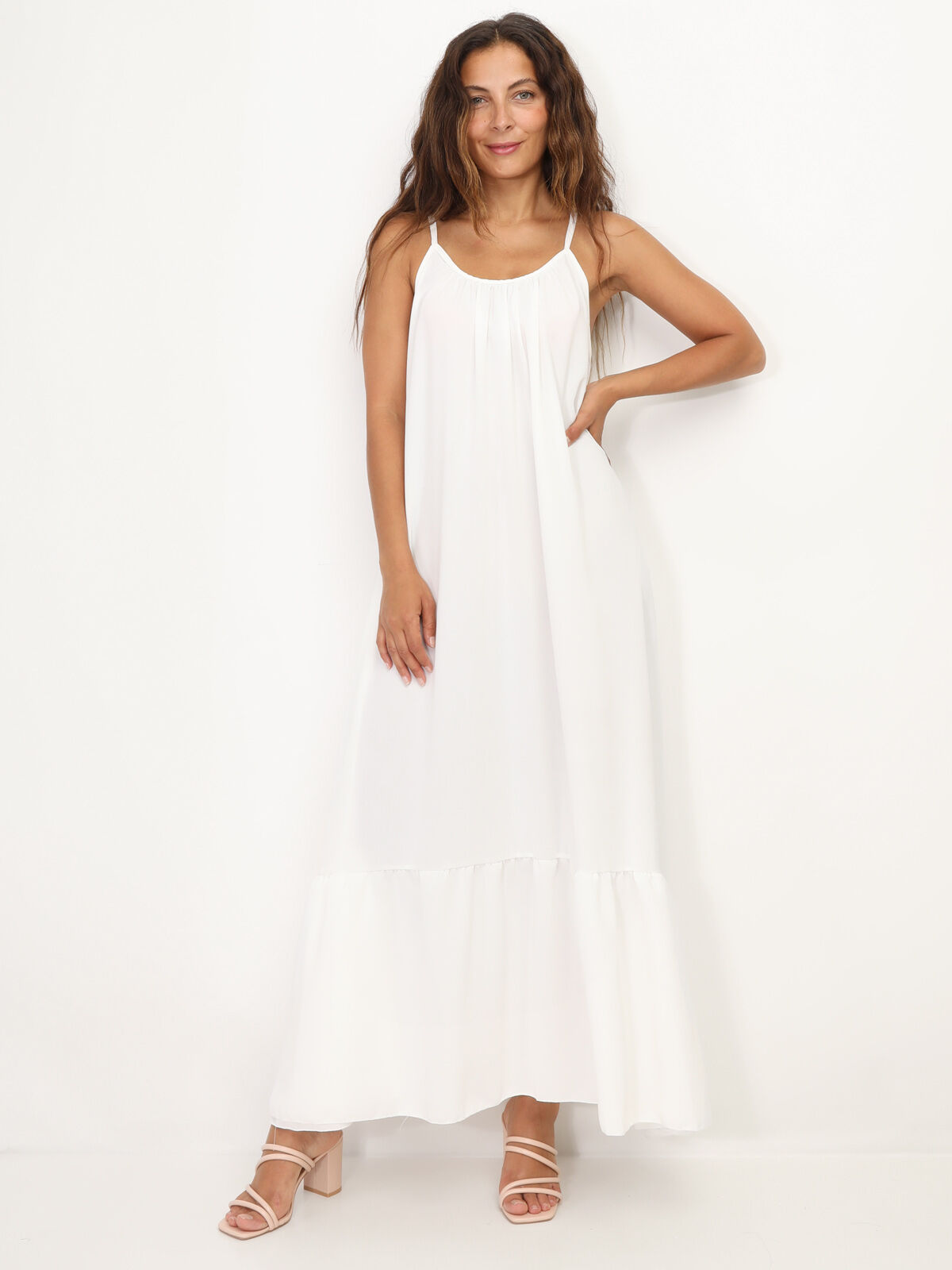 Robe fluide à bas évasé et volonté- Blanc