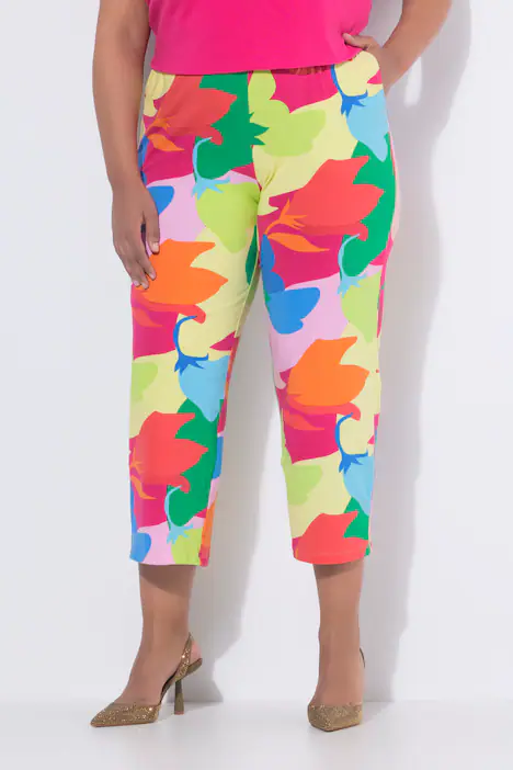 7/8-Jerseyhose, gemustert, weites Bein, Elastikbund, pink
