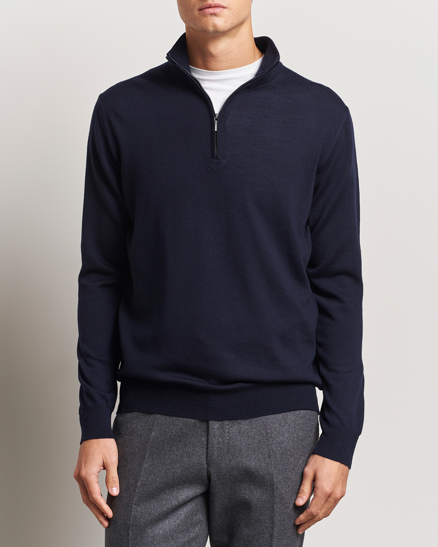 Morgano Extra Fine Merino Wool Half-Zip Navy