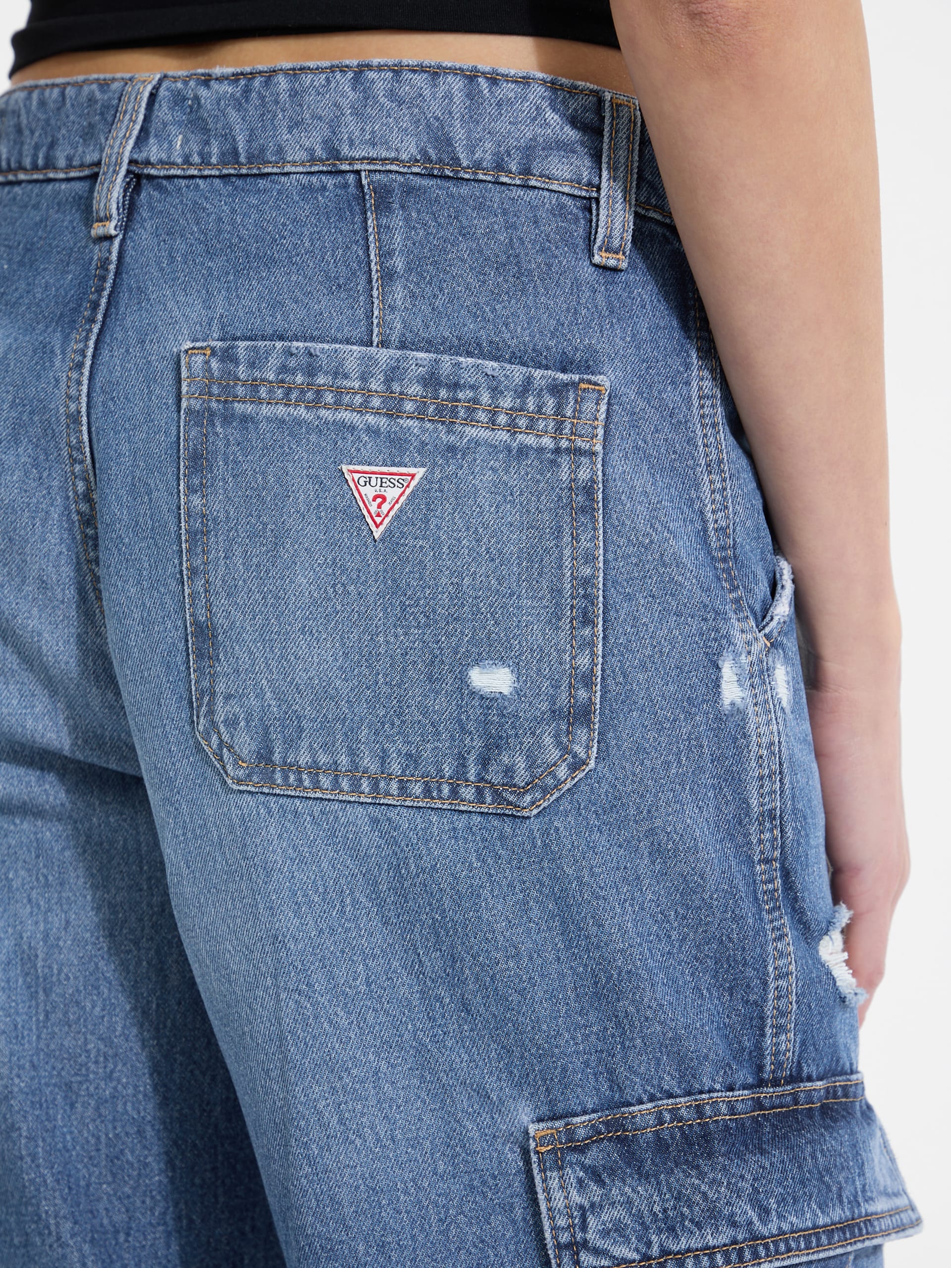 Calça jeans cargo reta G10