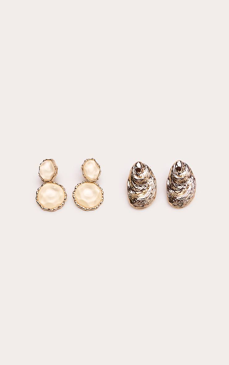 Doré Boucles D'oreilles Multipack En Résine Coquillage À Feuille Dorée