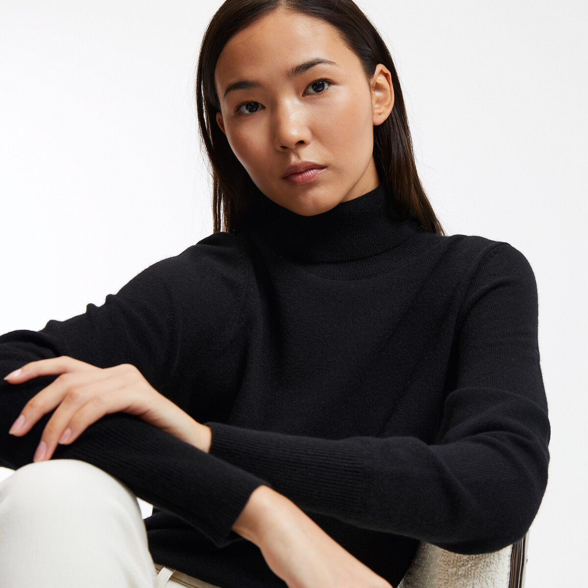 COLEÇÕES LA REDOUTE<br>Suéter de gola alta em malha fina de cashmere
