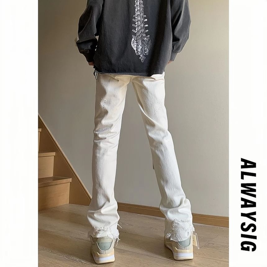 Derbundy - Mid Rise Distressed Flared Jeans
