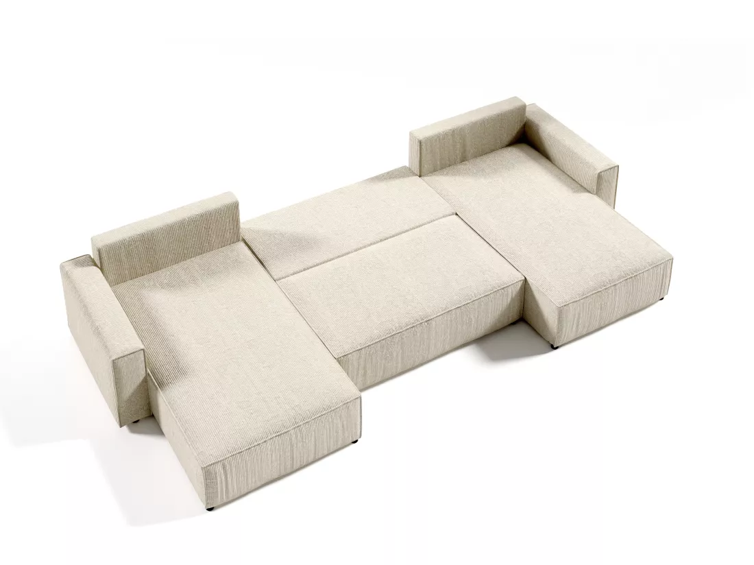 Canapé Panoramique Convertible Vella En Velours Côtelé (beige)