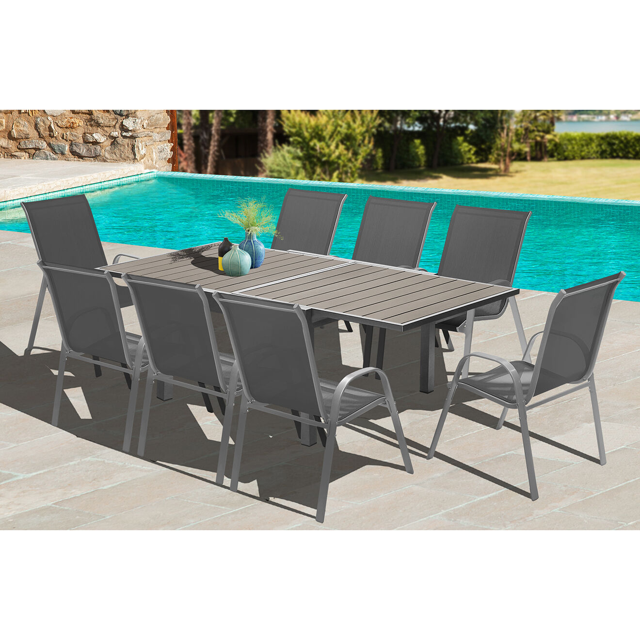Pratik Garden Table extensible Saint-Tropez Polywood grise - 90/180x90x73 cm