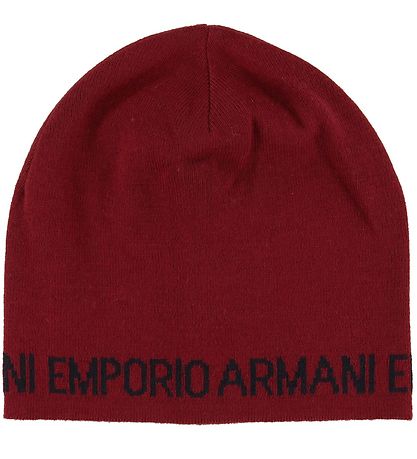 Emporio Armani Strikhue - Uld/Akryl - MørkRød m. Tekst