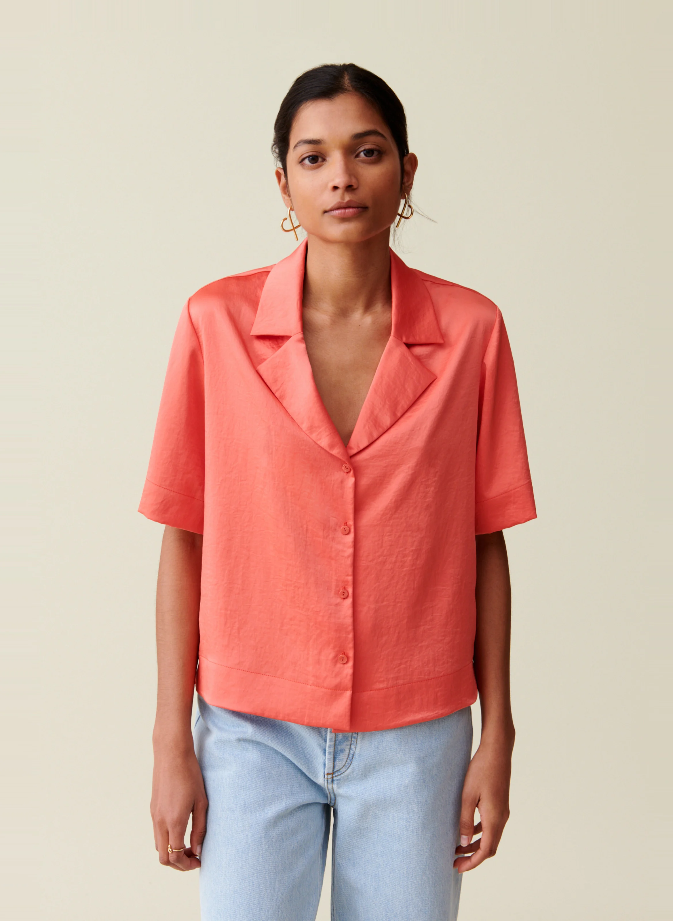Chemise fluide col cassique satinée | Orange