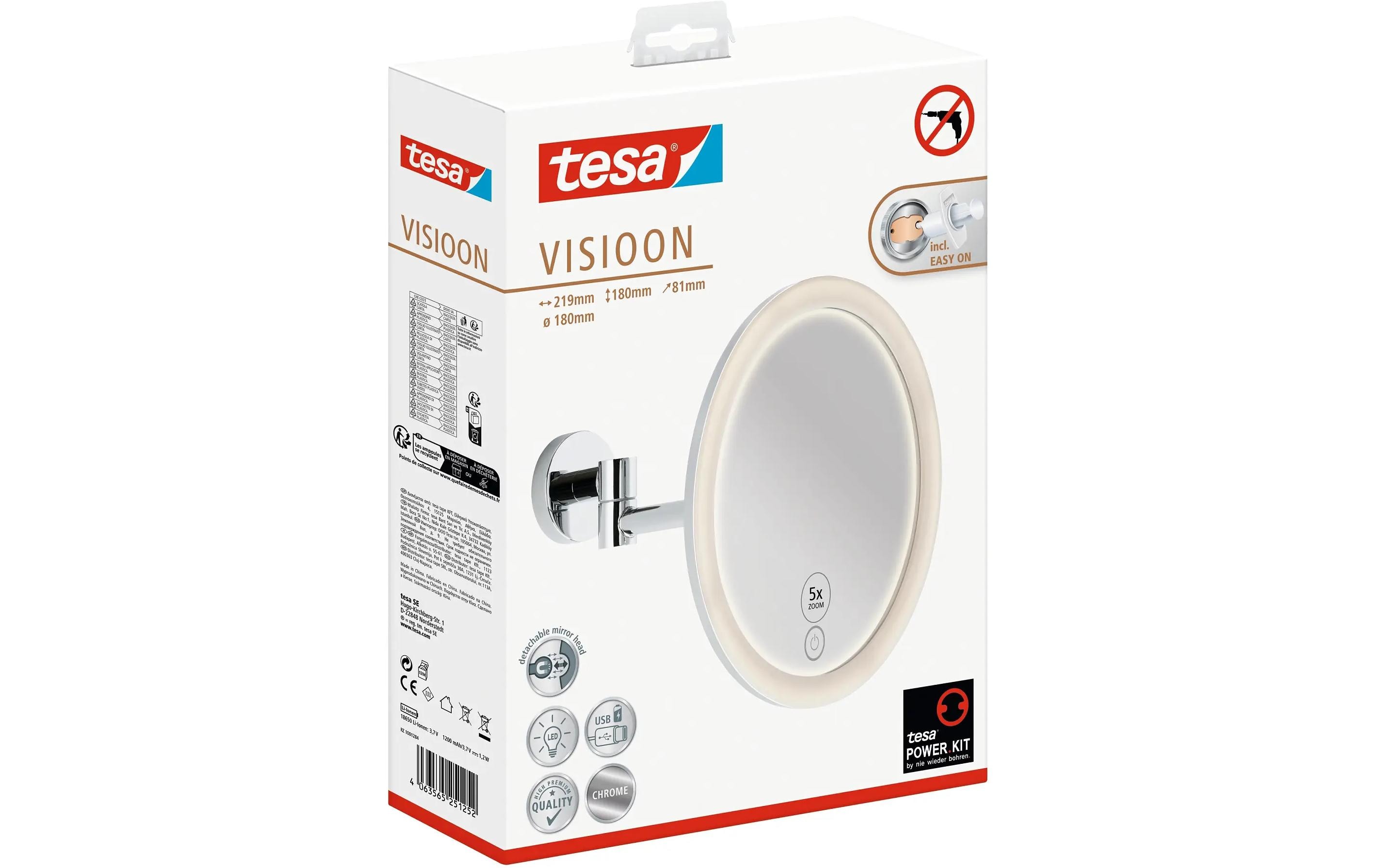 Kosmetikspiegel Visioon LED, Chrom<br>Runder Vergrösserungsspiegel mit LED-Beleuchtung, fünffacher Vergrösserungsfunktion für Details