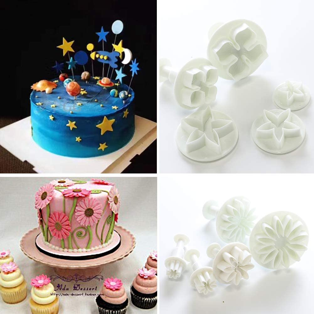 (45-tlg. Set) Kuchen Deko Kit inkl. Ausstechformen Keksausstecher mit Stempel - Weiss